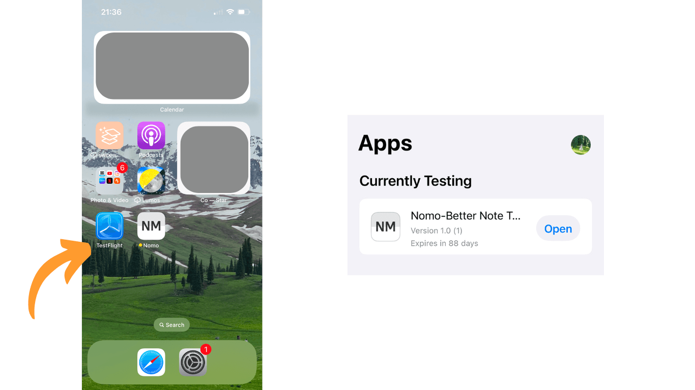 Nomo installation in TestFlight